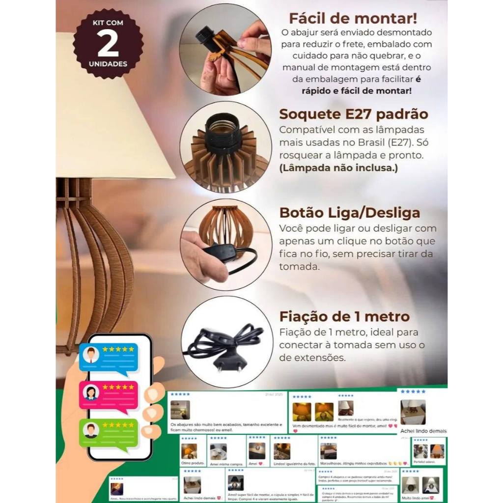 Kit Abajures Noma Zahara® – Aconchego e Equilíbrio